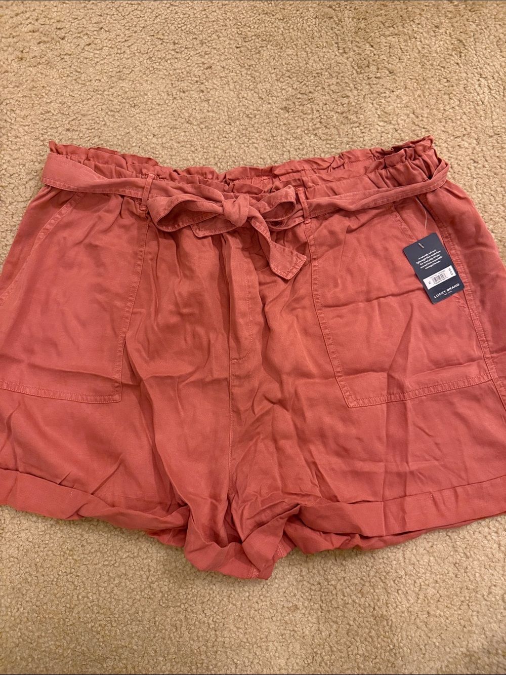 Lucky Brand High-Waist Tie Belt Shorts - Rusty Rose